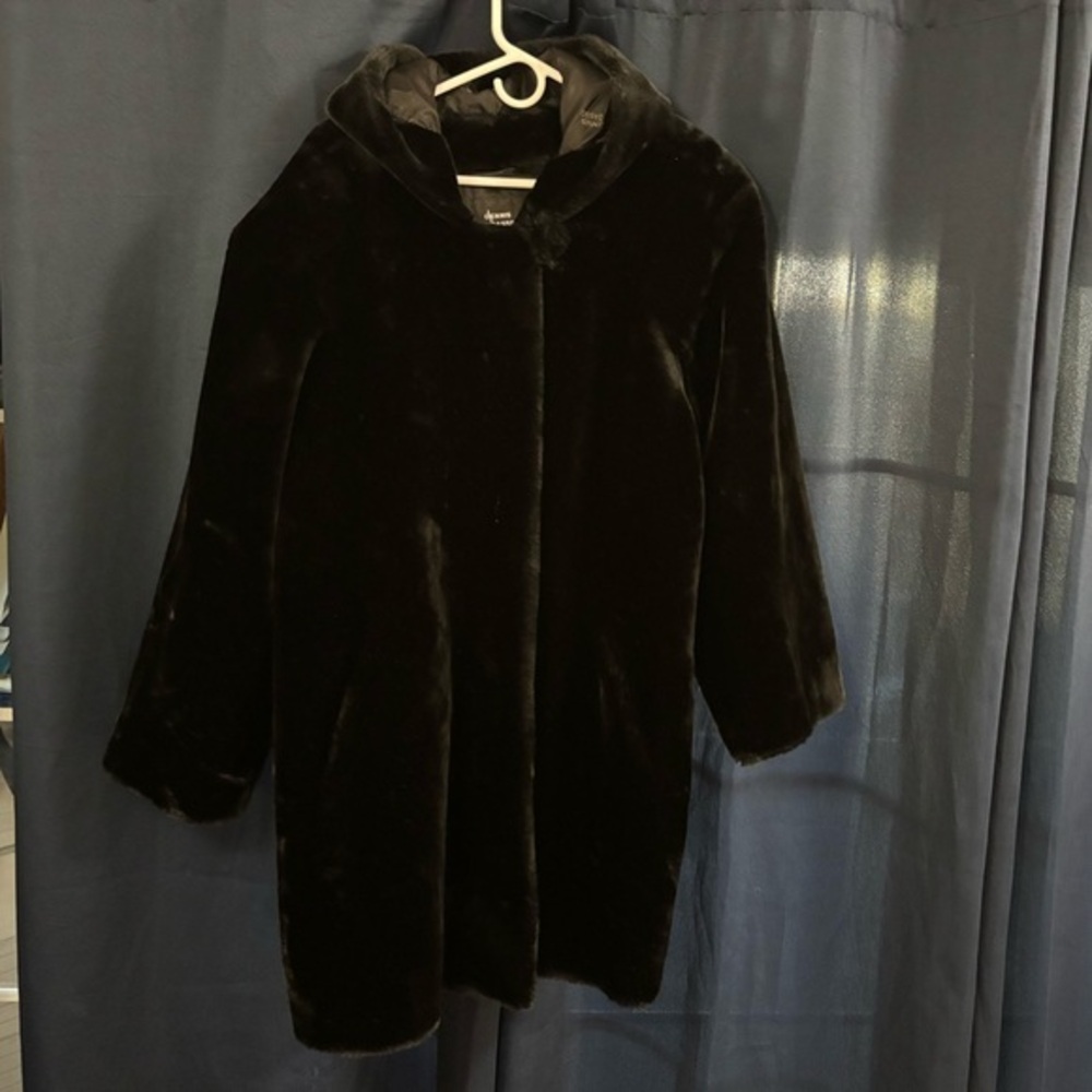 Dennis Basso Black Acrylic Jacket  Faux Fur Hooded Coat - Women's 2X